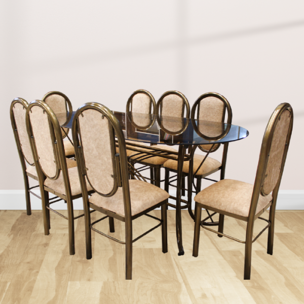 JUEGO DE COMEDOR ORO VIEJO X 8 SILLAS TABLERO DE VIDRIO