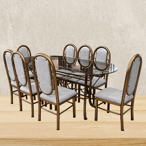 JUEGO DE COMEDOR ORO VIEJO X 8 SILLAS TABLERO DE VIDRIO